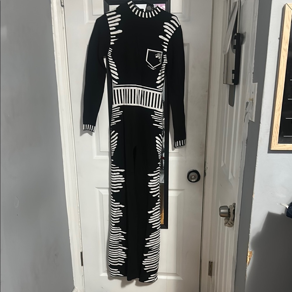 Black and White Long Sleeve Jumpsuit